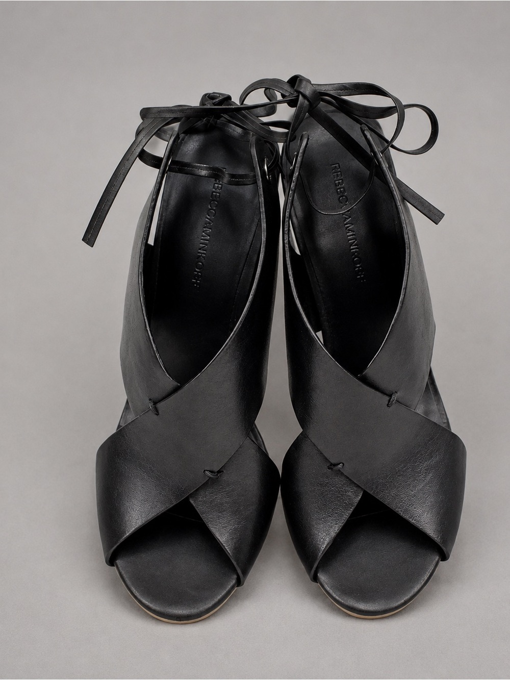 Rebecca Minkoff Eden Black Leather Open Toe Wedge Sandals Size 8 - Picture 2 of 8